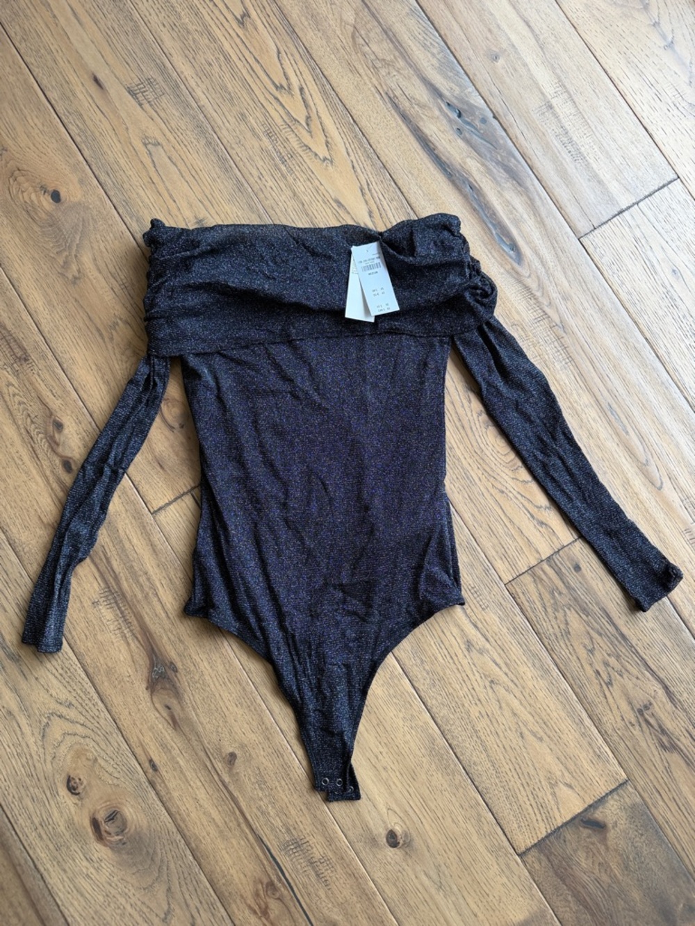 Abercrombie & Fitch Black Long-Sleeve Off-The-Shoulder Mesh Bodysuit - Picture 2 of 5